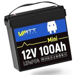Wattcycle 12V 100Ah Mini LiFePO4 Lithium Battery, BCI Group 24 Mini Batterys, 100A BMS & Low-Temp Protection, Up to 15000 Deep Cycles Battery for RVs,