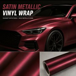 Satin Metallic Vinyl car Wrap Roll Deep Red