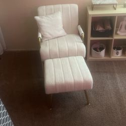 White Chair And Ottoman With Pillow Set