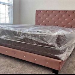 Brand New Queen Size Pink Bed Frame With New Mattress /Fast Delivery