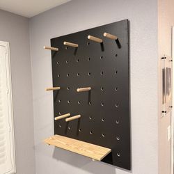 Modern Wood Pegboard Shelf - Home Gym