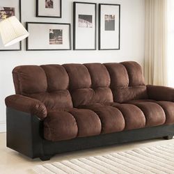 DARK BROWN FABRIC FUTON SOFA STORAGE ADJUSTABLE BED SLEEPER COUCH - SILLON CAMA