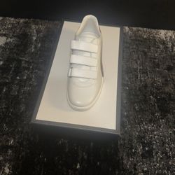 Gucci Ace Interlocking GG Leather 3 Strap  Flat Sneakers Shoes White