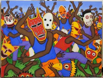 Original Oil Painting on Canvas Dennis Doheny Masked Dancers 3'x4'