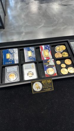 Gold coins and bars