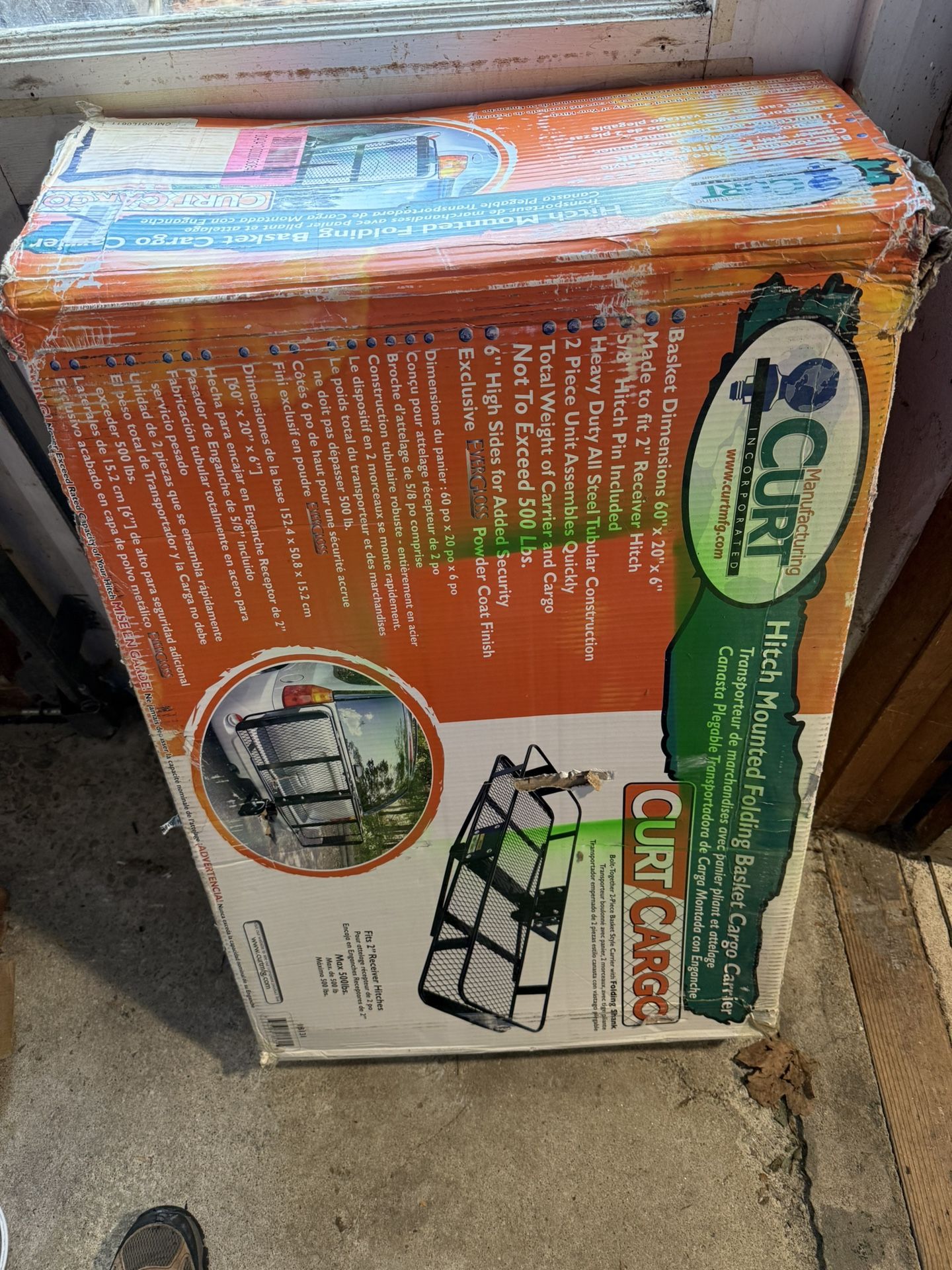 CURT Hitch Mounted Folding Basket Cargo Carrier 60x20x6