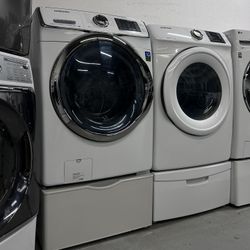 Samsung Front Load Washer and Dryer Mixed Model Set with Pedestals