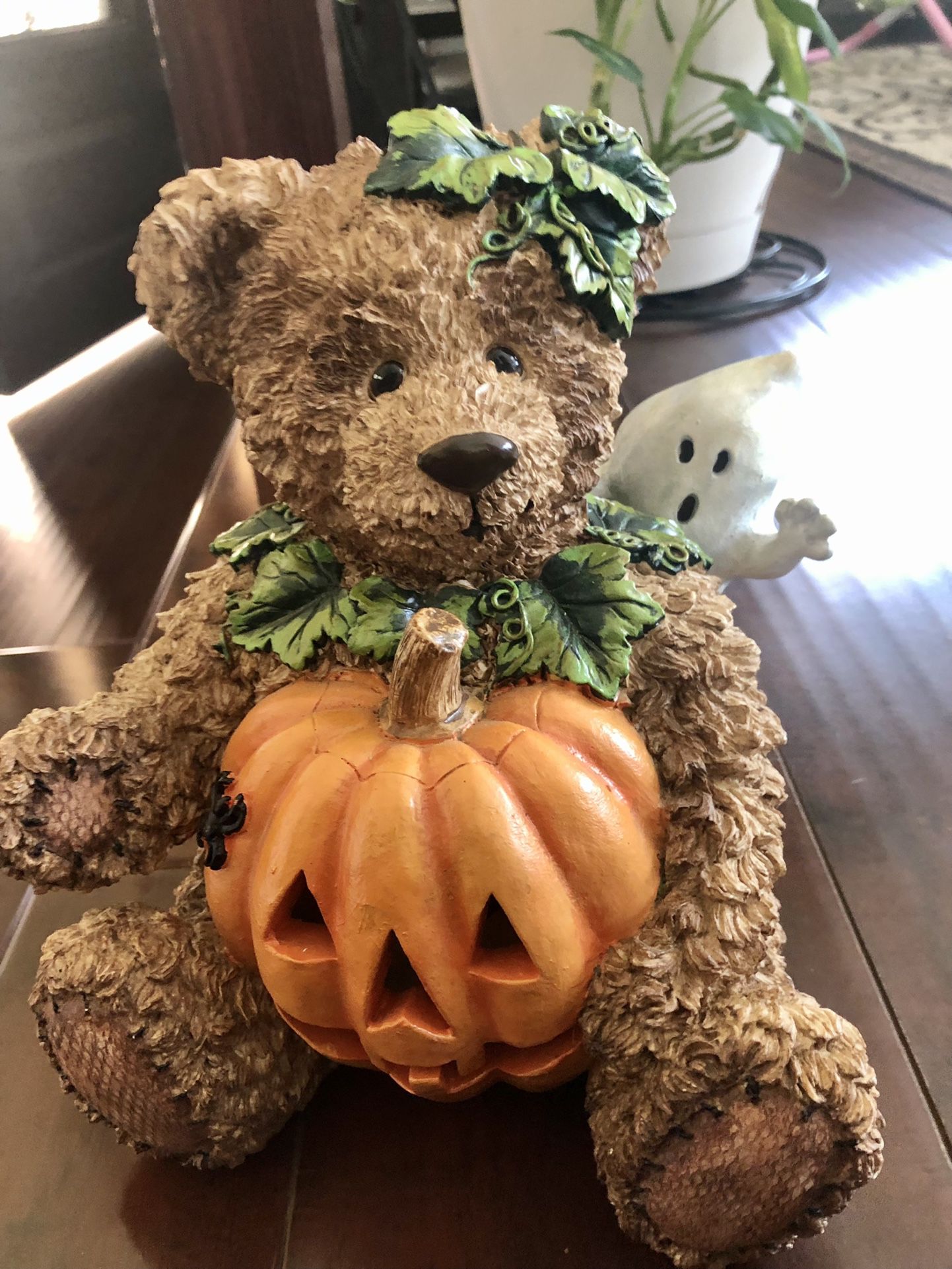 Ceramic Teddy Bear, Jack-O-Lantern, And Ghost  Halloween Decoration