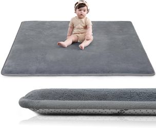 1.3" Dark Gray Thick Elasti-Foam 50"×50" Soft Coral Velvet Baby Play Mat, Playpen Play Mat