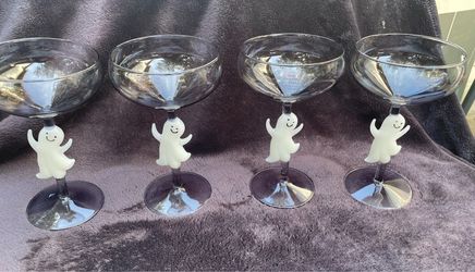 Metallic gray,  set of four JP Glassware Halloween ghost stem goblets