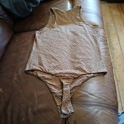 Brown Fendi Skins High-Neck Monogram Bodysuit  Size L