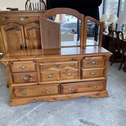 Solid Wood Armoire and Dresser Set with Mirror #223
