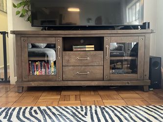 Living Spaces Rustic Wood TV Stand with Glass Doors