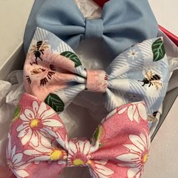 Set of 3 Hair Bows Girls Accessories Clips Fabric Toddlers Summer Pink Floral handmade