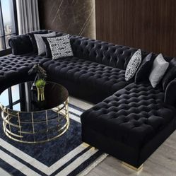 Lauren Black Velvet Double Chaise Sectional

