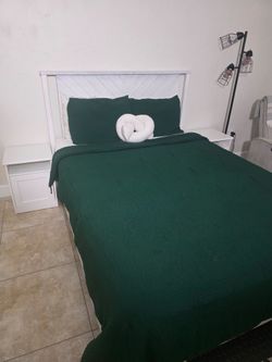 Queen Bed And Mattress with side tables