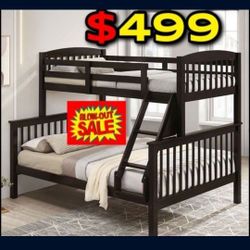 Twin Full Size Dark Brown Bunkbed W Orthopedic Mattress 