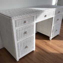 White Wicker Desk 