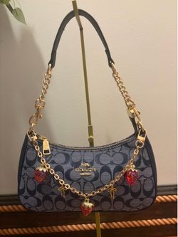 Denim purse & strawberry charm