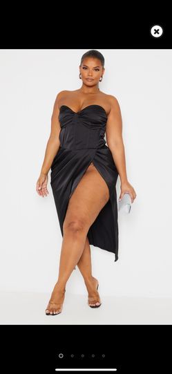 PLT Black Silk Midi Dress