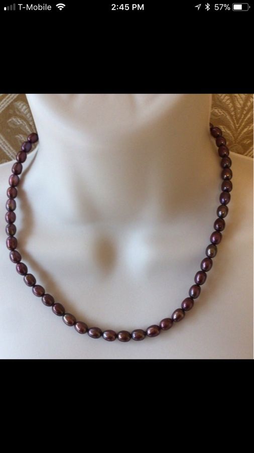 Dark Purple Freshwater Pearl Necklace 18.5” Long