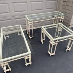 3 pc. Glass And Metal Coffee Table, End Table And Sofa Table