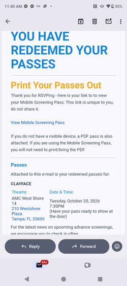 Movie Screening Passes for ClayFace at AMC West Shore 14