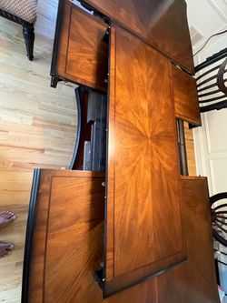 Formal Dining Table with Extension Leaf and Shield-Back Chairs