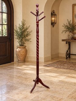 Like NEW Traditional Wooden Standing Coat Rack – Turned Post & Rich Mahogany Finish