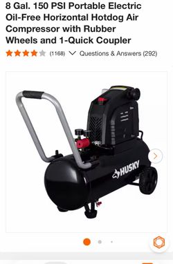 8 Gal. 150 PSI Portable Electric Oil-Free Horizontal Hotdog Air Compressor with Rubber Wheels and 1-Quick Coupler