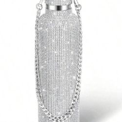 Diamond Water Bottle Bling Rhinestone Stainless Steel Thermal Bottle Refillable Insulated Glitter Water Jug With Chain