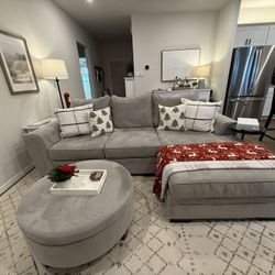 Grey Couch With Storage Ottoman