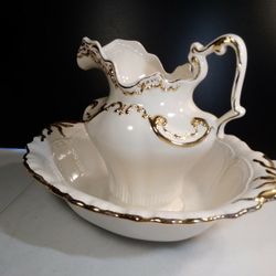 Vintage Ceramic Water Pitcher And Bowl