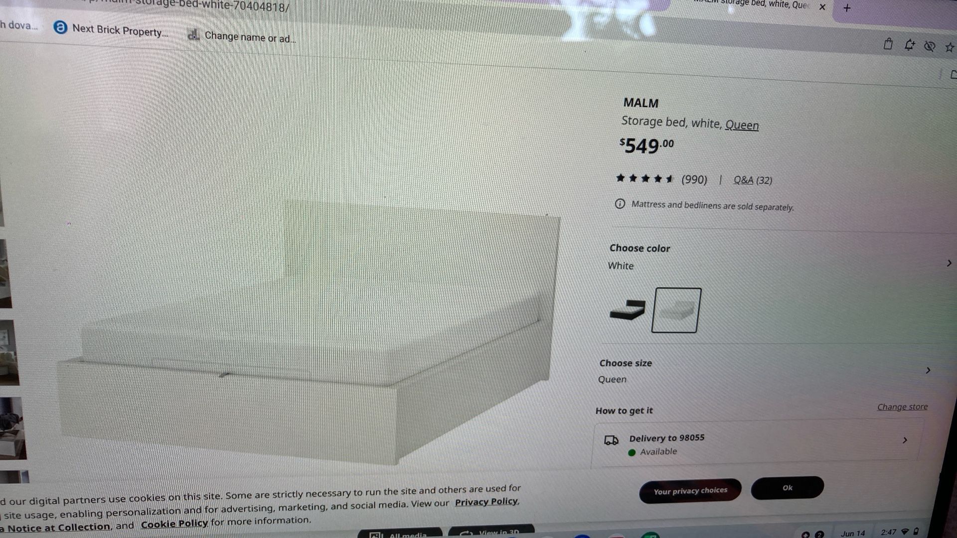 Malm Storage Bed Frame Queen Like New