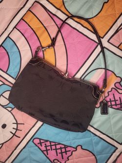 Coach Legacy 2-way Black Monogram Wristlet Bag Top Turnlock Mini Purse