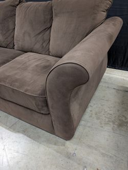 Comfortable Brown Fabric Sofa with Rolled Arms