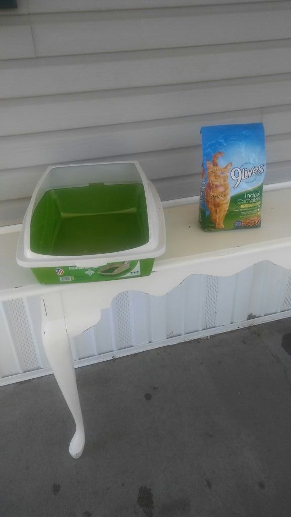 Large Cat Litter Box And Bag of food