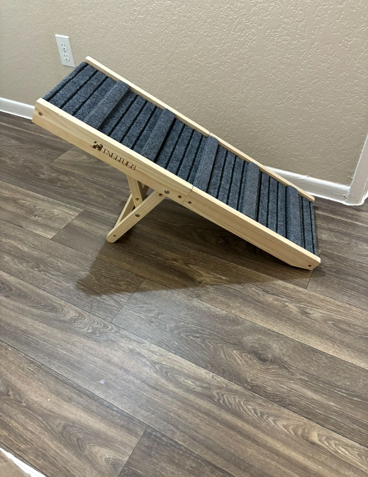 Dog Ramp, Wooden Folding Portable Pet Ramp, Rated for 30 LBS, 32.6" Long and Adjustable from 10" to 19" with Non-Slip Traction Mat