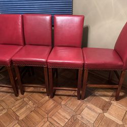4 Faux Leather Red Bar Stools