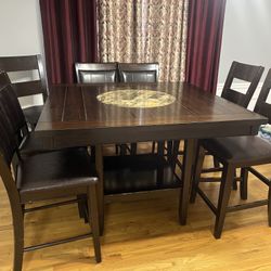 48” Square Lazy Susan Breakfast And Dining Table With 7 Chairs