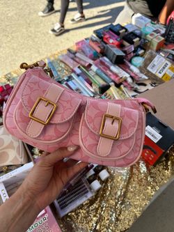Pink Monogram Shoulder Bag with Gold Buckles