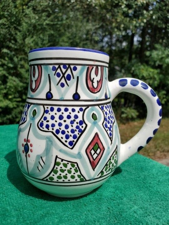 GORGEOUS Vintage Le Souk Ceramique 20 oz Mug - Hand Painted Tunisia Stoneware