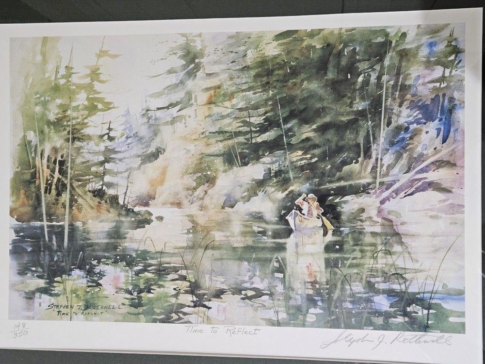 Watercolor Time To Reflect By Stephen J Rothwell In A Gold Gilded Frame