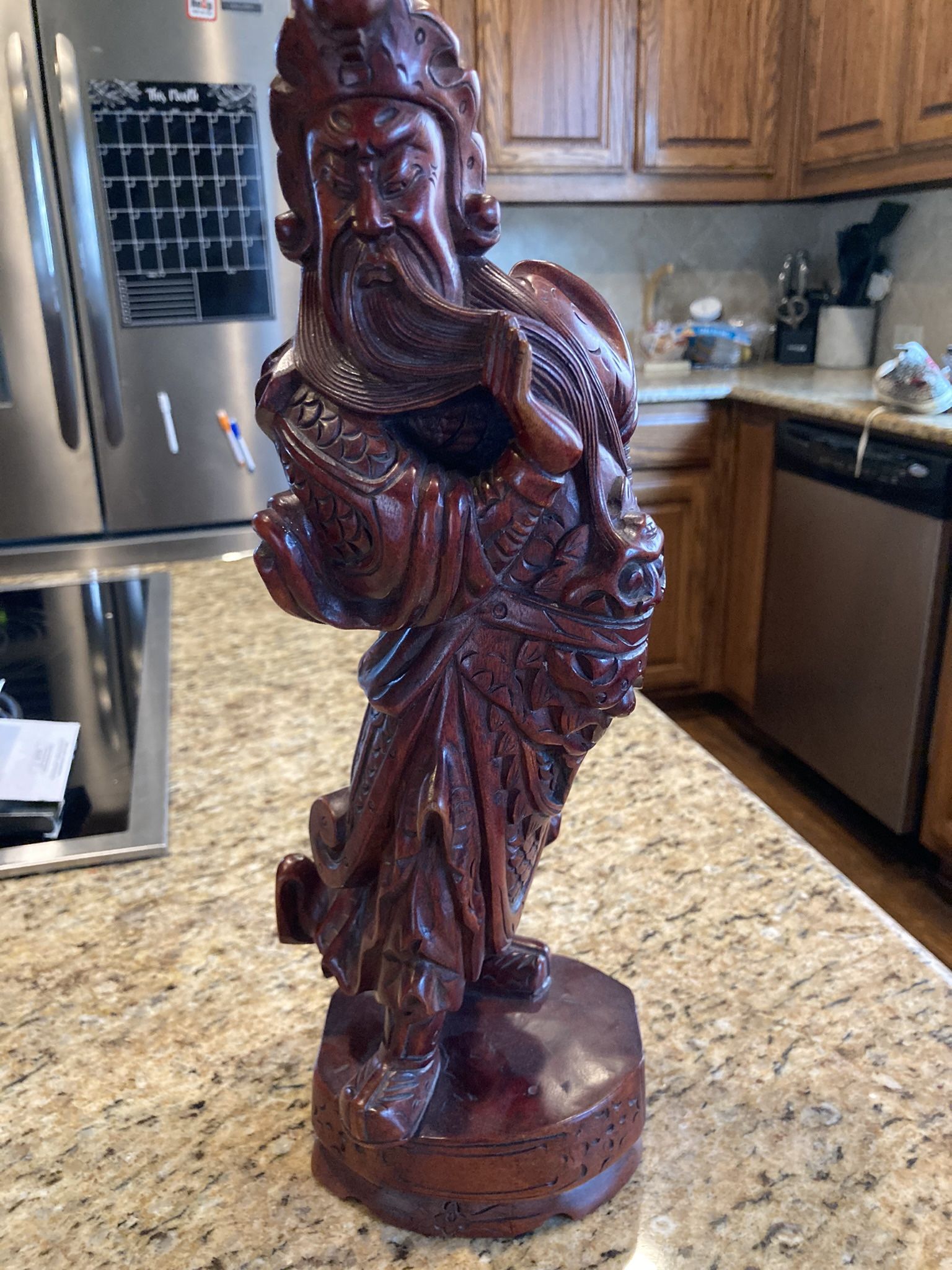 Vintage 14” Asian Guangong Wood Carved Statue 