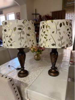 Pair of Leaf Motif Table Lamps