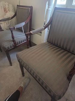 Louis XIV Style mahogany carved upholstered side chairs