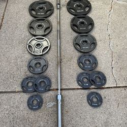 300 LBS Olympic Weight Plate Set With Barbell