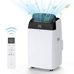 12000 BTU (DOE) 8150 BTU(SACC)Portable Air Conditioner Cools 550 Sq. Ft with Cooling,Dehumidifier,Fan in White and Black