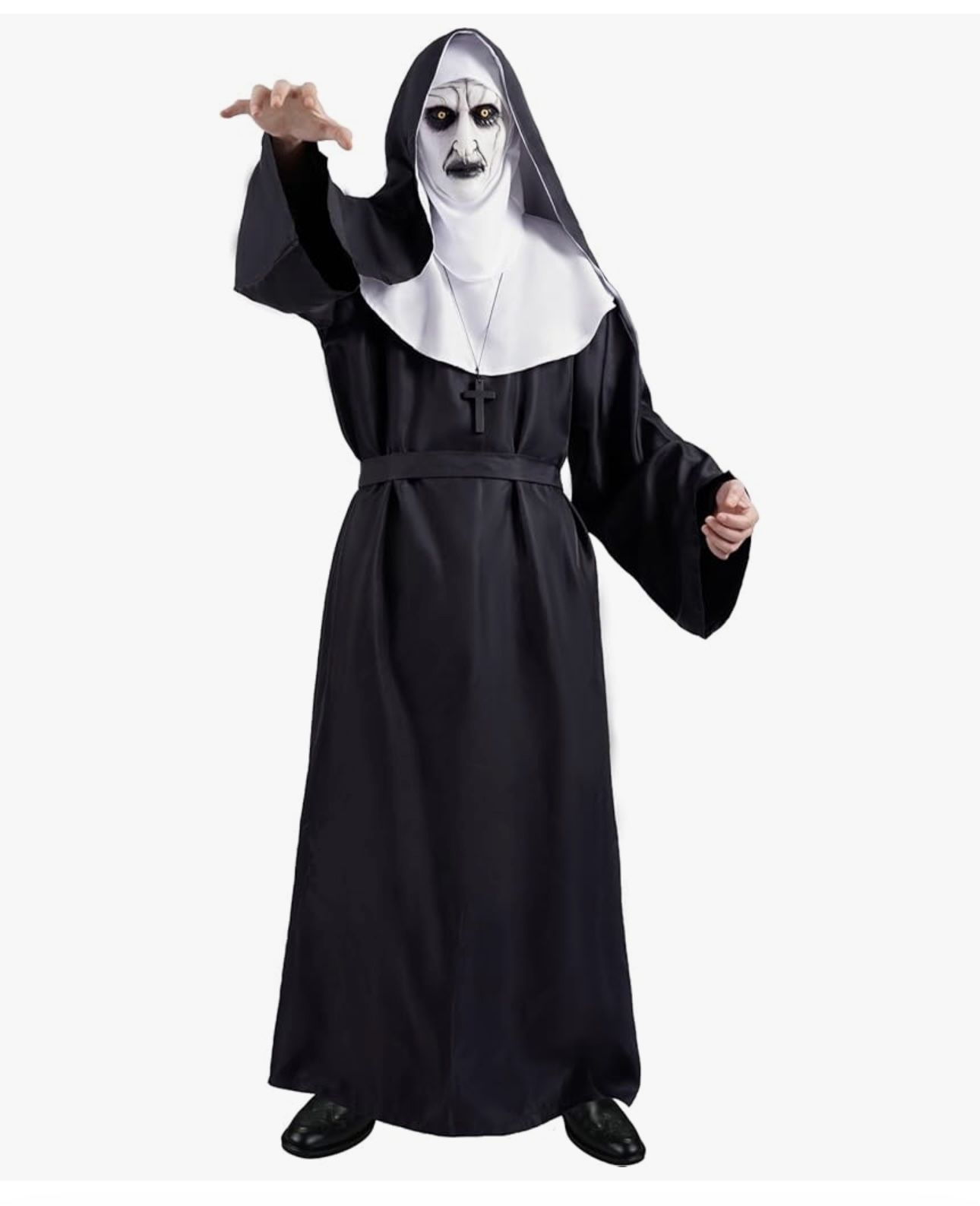 Halloween Nun Costume for Women With Scary Mask, Black Outfit, Priest Cosplay Adult Costume