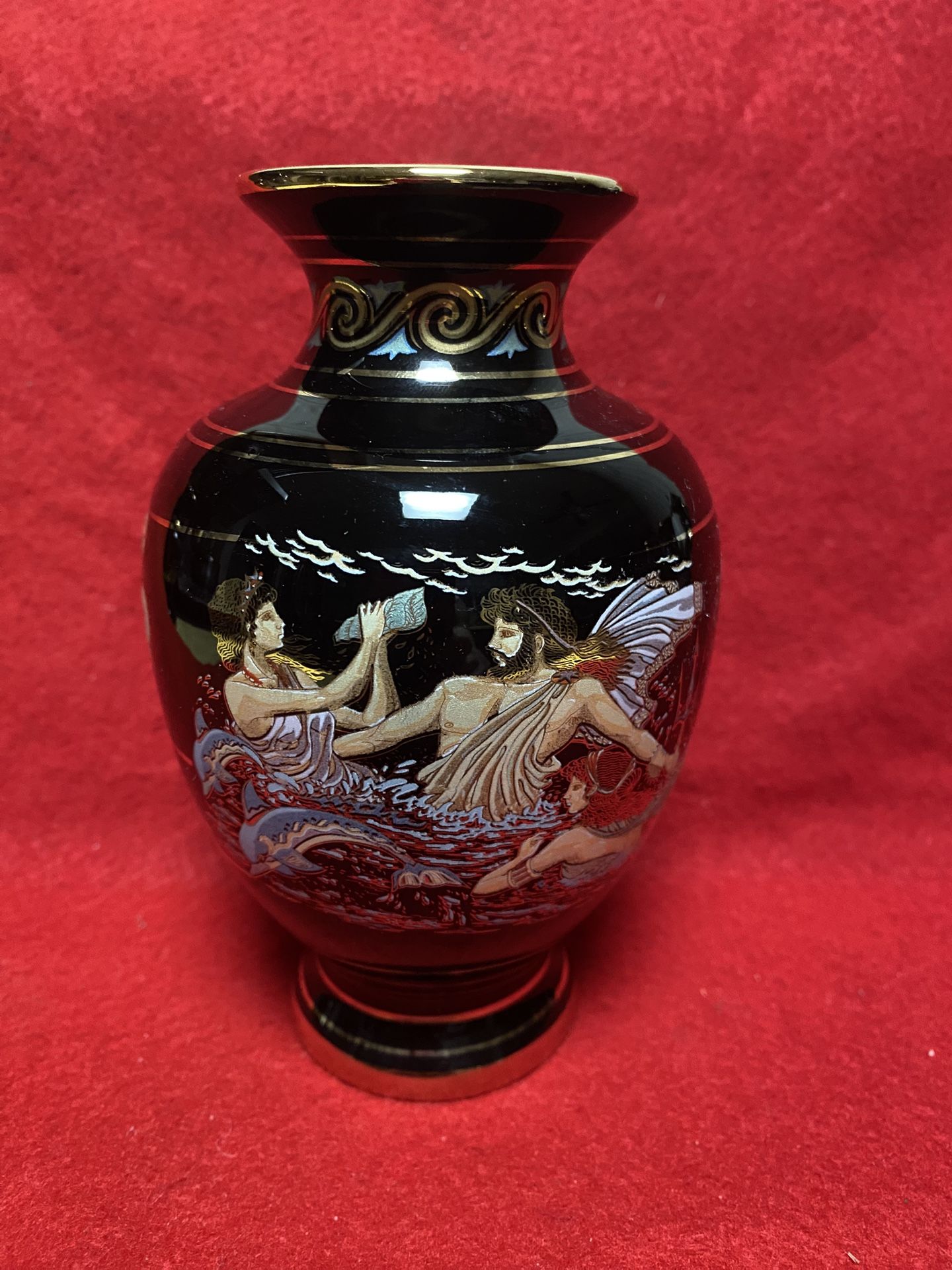 5.75 Inch 24k Black & Gold Handmade In Greece Imported From Greece Greek Ceramic Vase